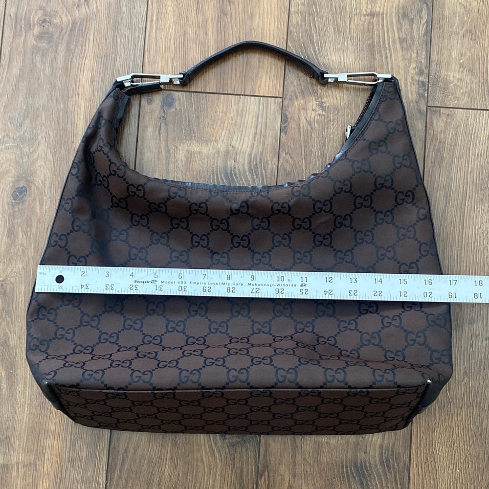 ❗️SOLD❗️GUCCI Monogram Shoulder Bag Brown Black Canvas Medium Hobo Vintage Bag - Picture 12 of 13